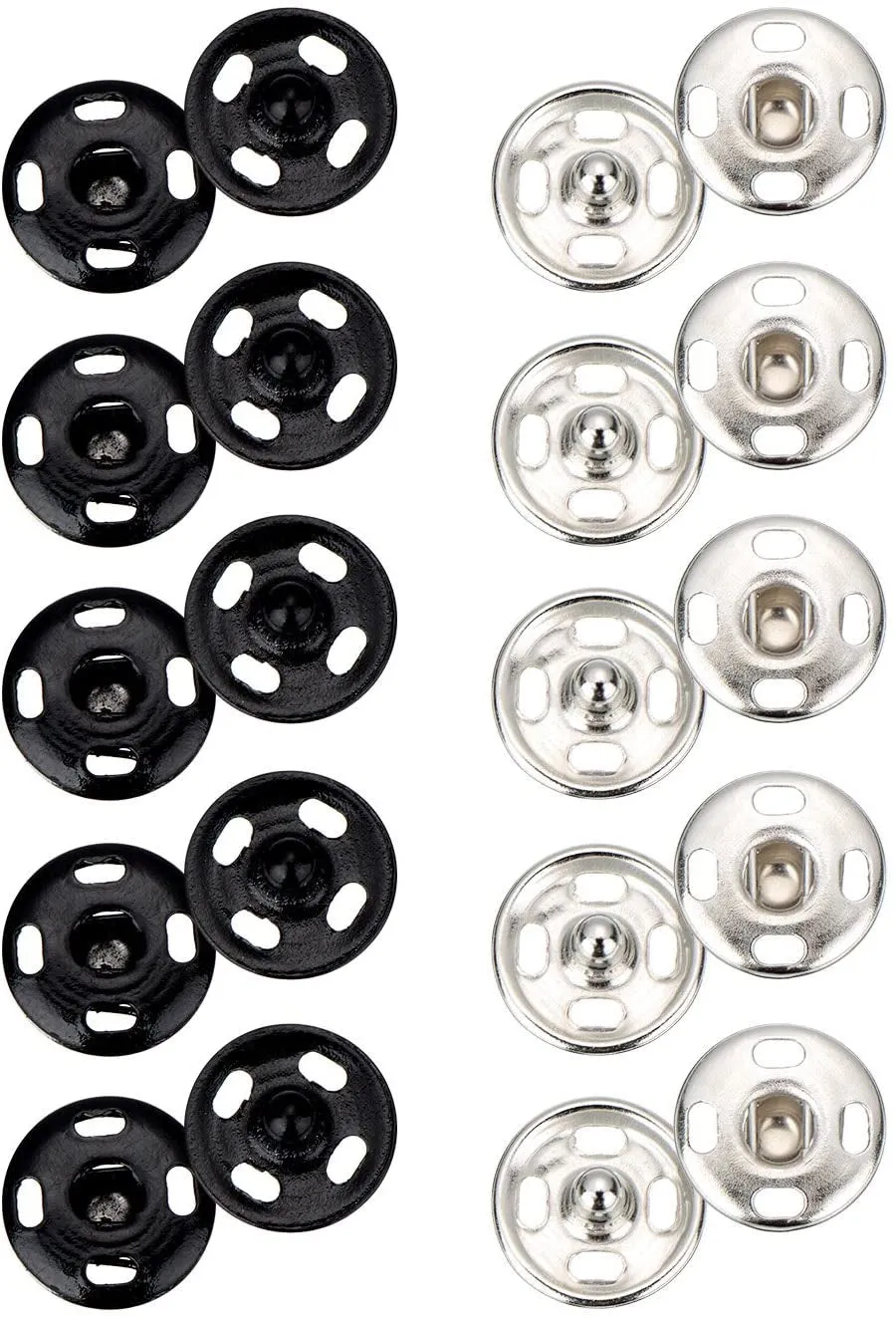 100 Sets Sew-On Snap Buttons Metal Snap Fastener Buttons Press Button for Sewing Clothing, Black and Silvery (8Mm,10Mm)