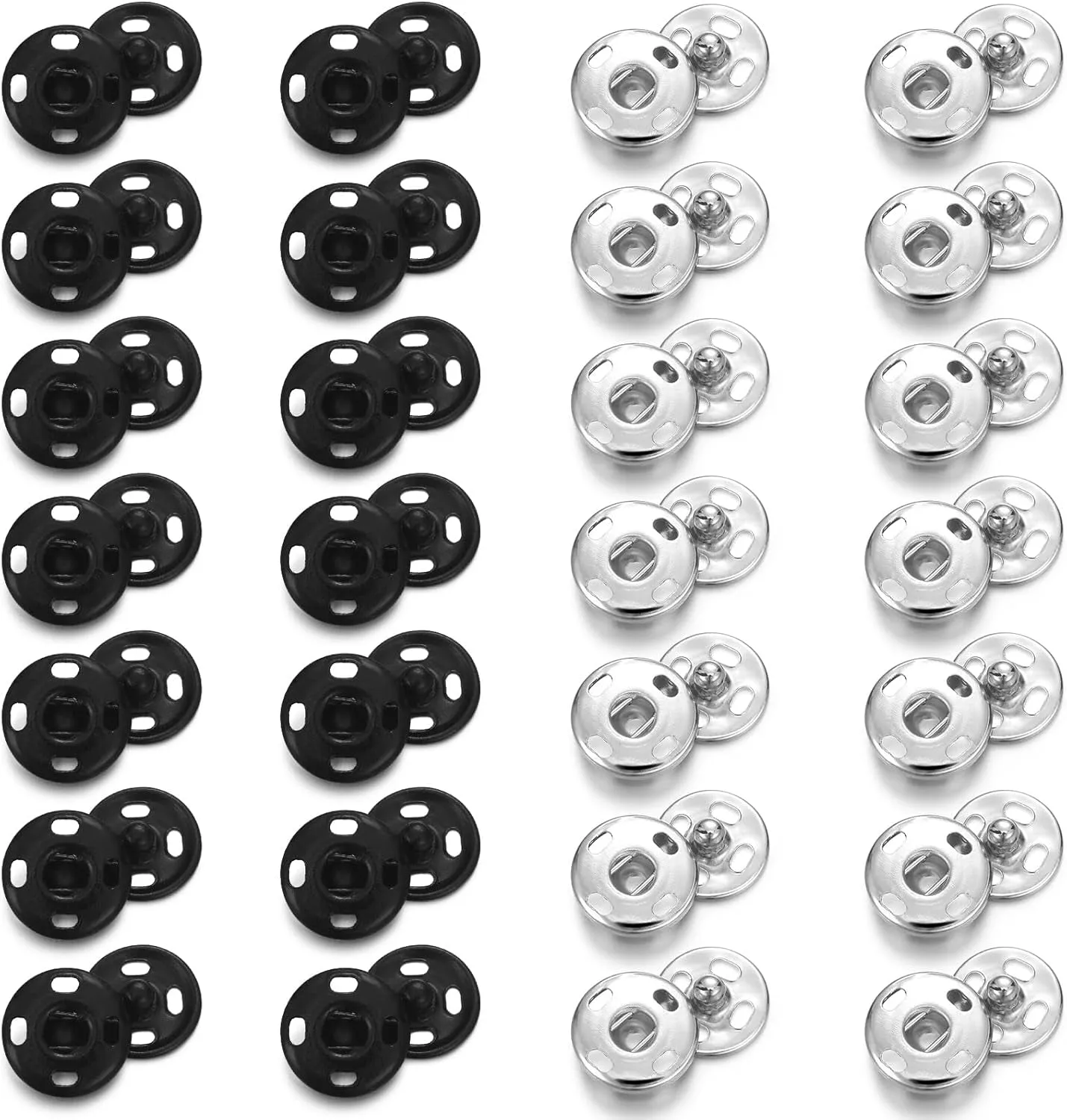 100 Sets Sew-On Snap Buttons Metal Snap Fastener Buttons Press Button for Sewing Clothing, Black and Silvery (8Mm,10Mm)