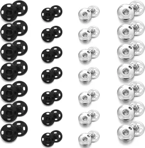 100 Sets Sew-On Snap Buttons Metal Snap Fastener Buttons Press Button for Sewing Clothing, Black and Silvery (8Mm,10Mm)
