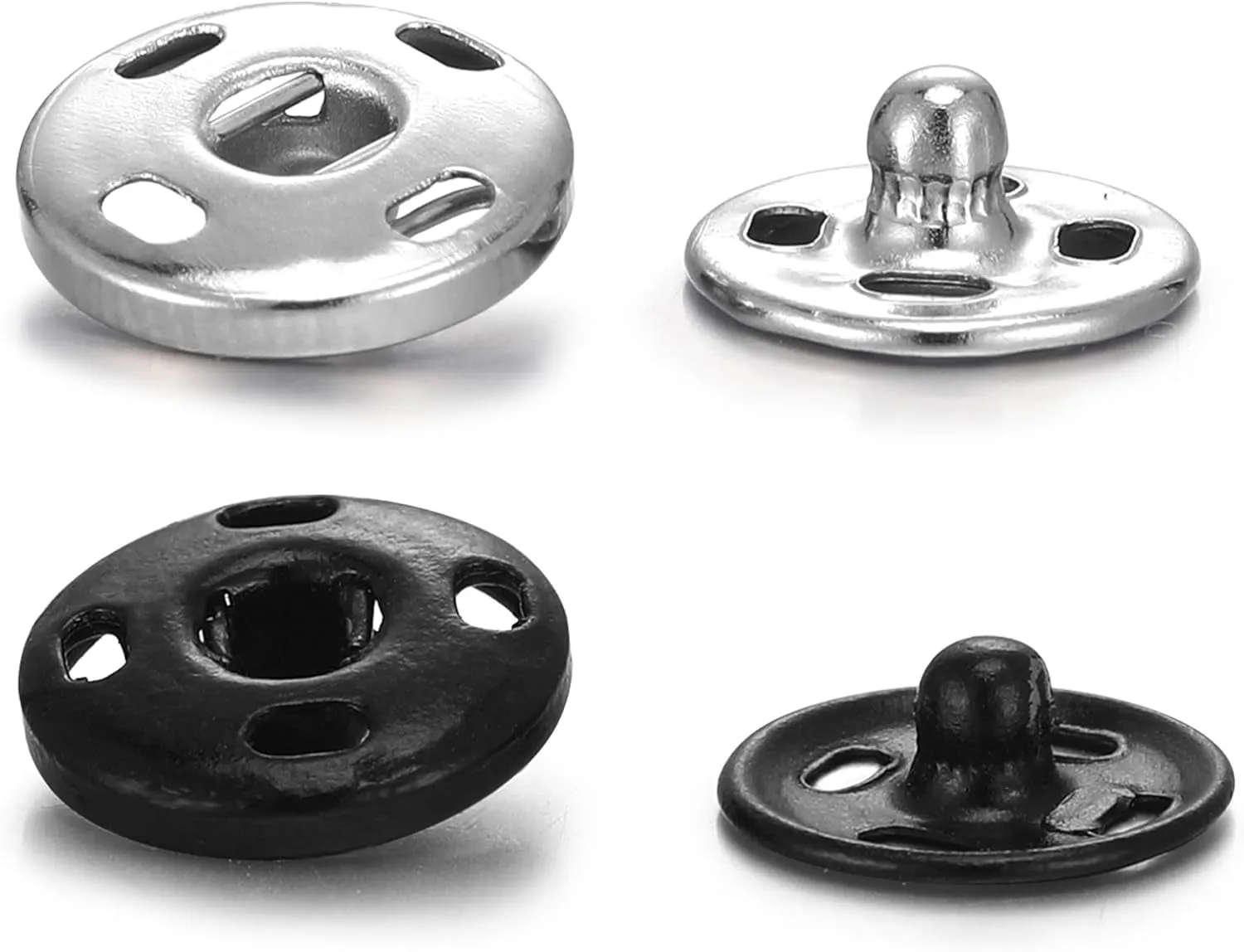 100 Sets Sew-On Snap Buttons Metal Snap Fastener Buttons Press Button for Sewing Clothing, Black and Silvery (8Mm,10Mm)