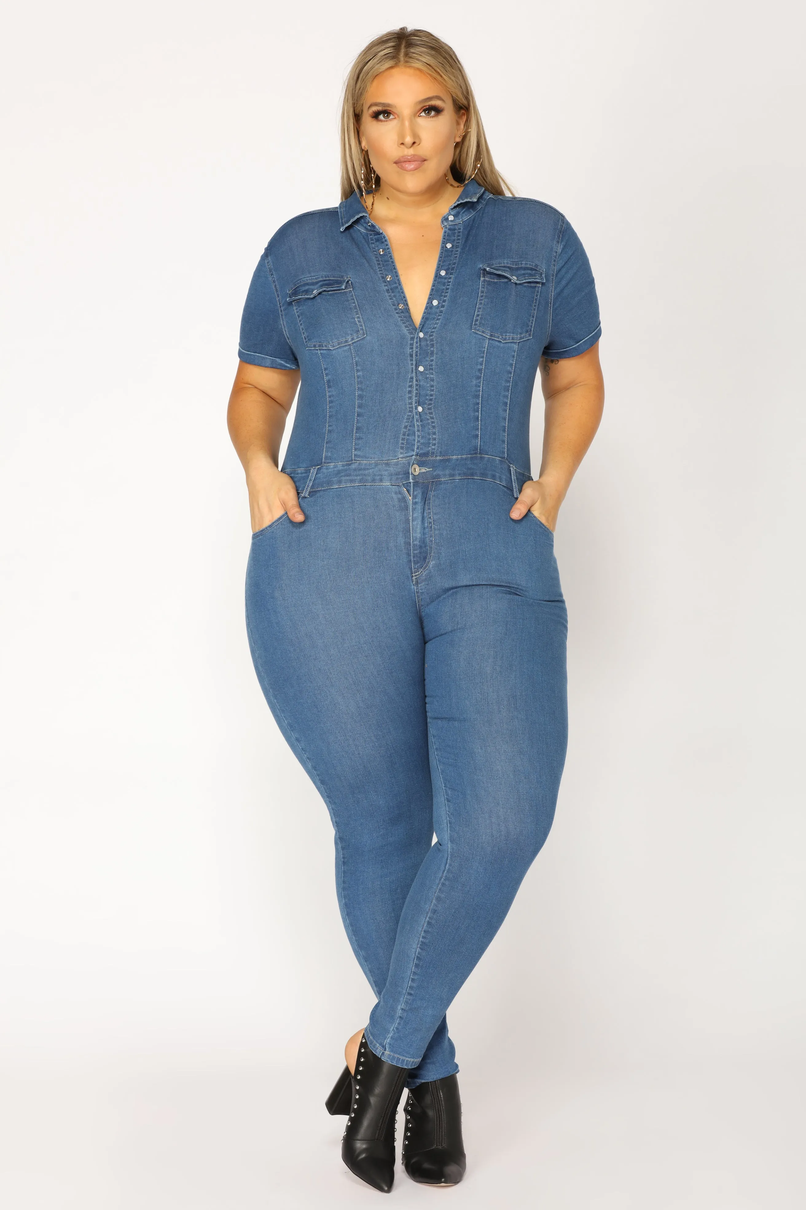 Auto Shop Denim Jumpsuit - Medium Wash