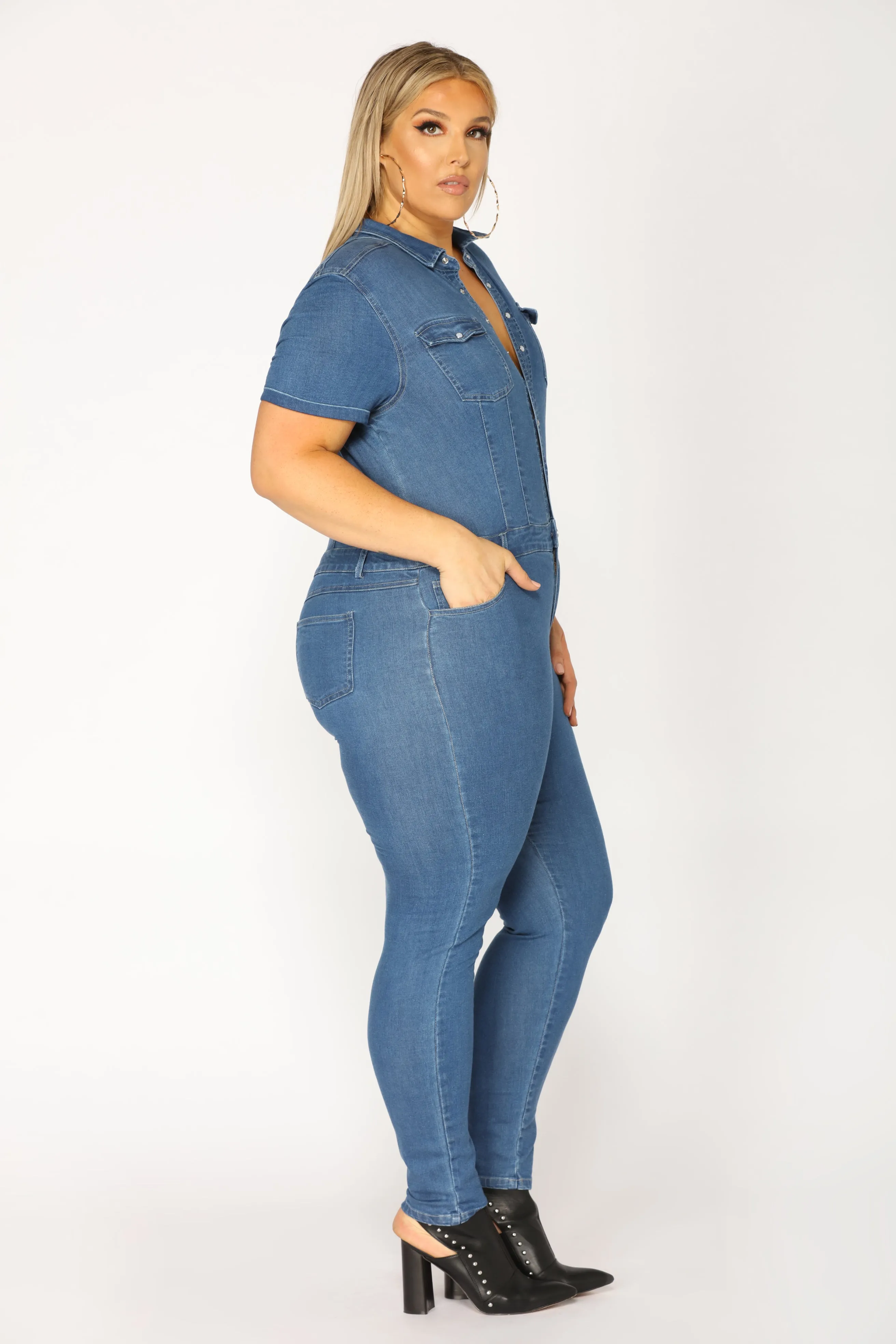 Auto Shop Denim Jumpsuit - Medium Wash