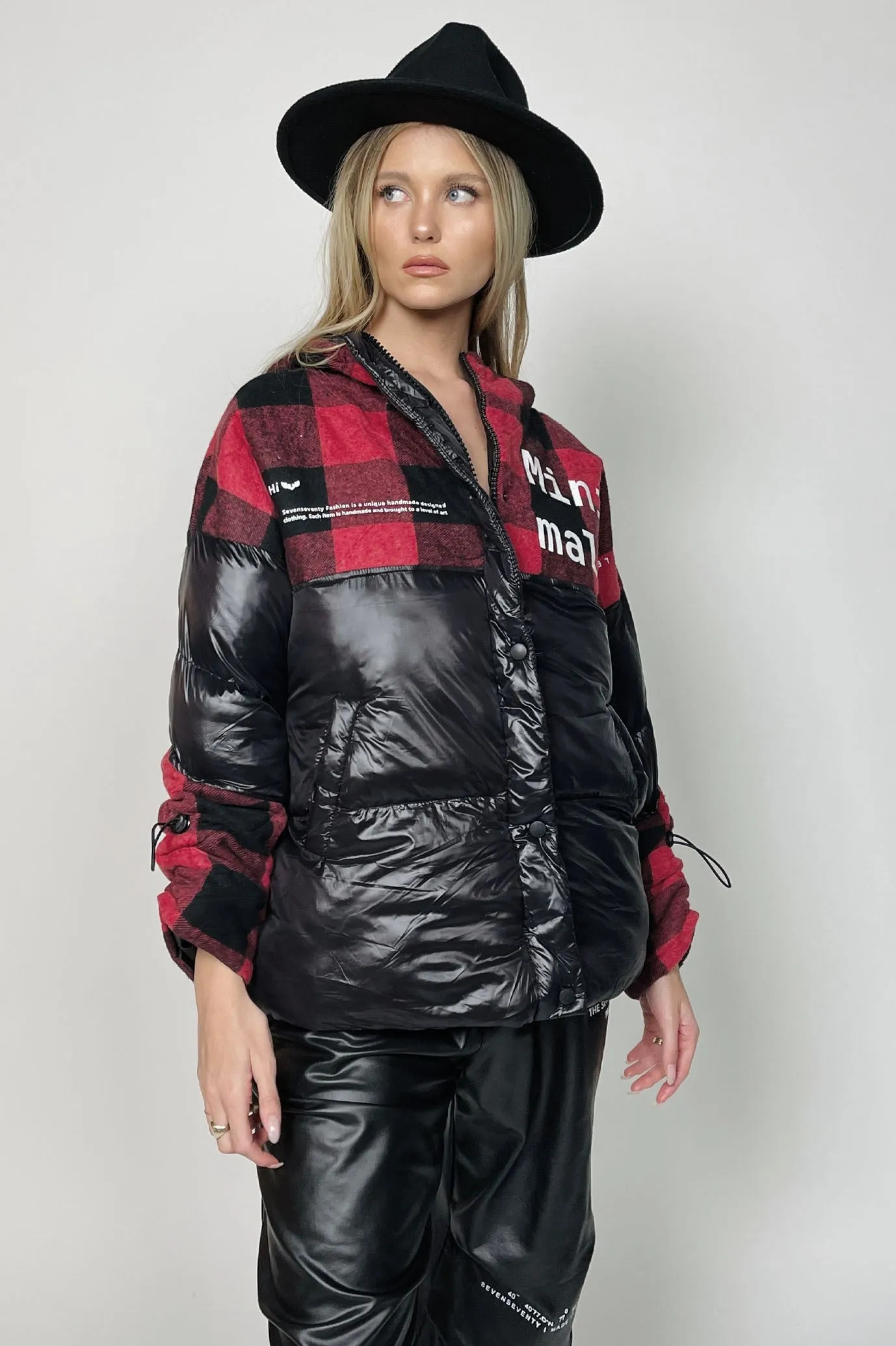 Black and red tartan puffer jacket | MINA PUFFER