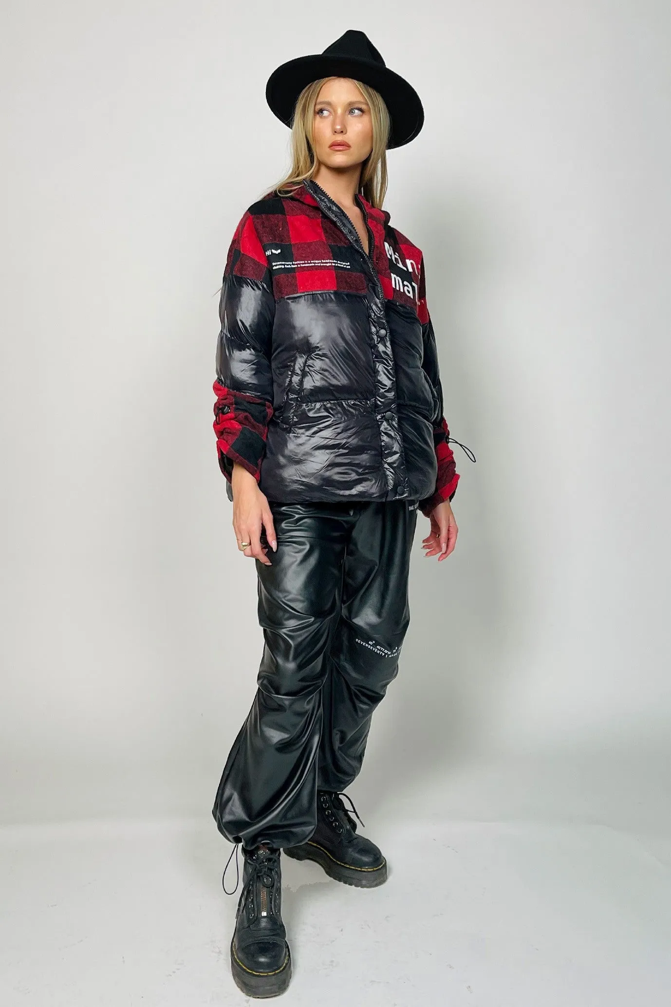 Black and red tartan puffer jacket | MINA PUFFER