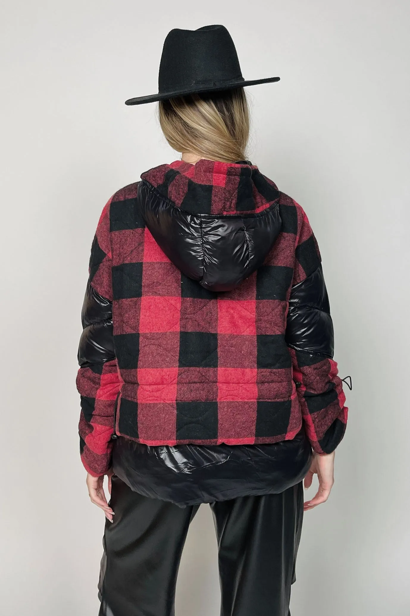 Black and red tartan puffer jacket | MINA PUFFER