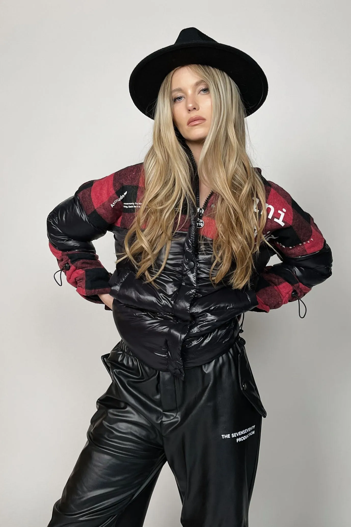 Black and red tartan puffer jacket | MINA PUFFER