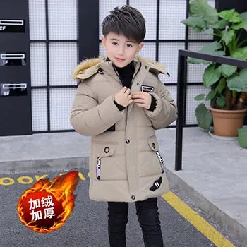 Boys Jacket Autumn Winter Thicken Warm Jackets Long Style Zipper