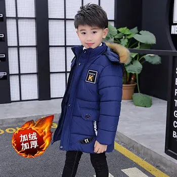 Boys Jacket Autumn Winter Thicken Warm Jackets Long Style Zipper