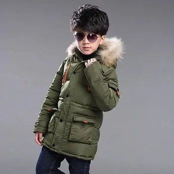 Boys Jacket Autumn Winter Thicken Warm Jackets Long Style Zipper