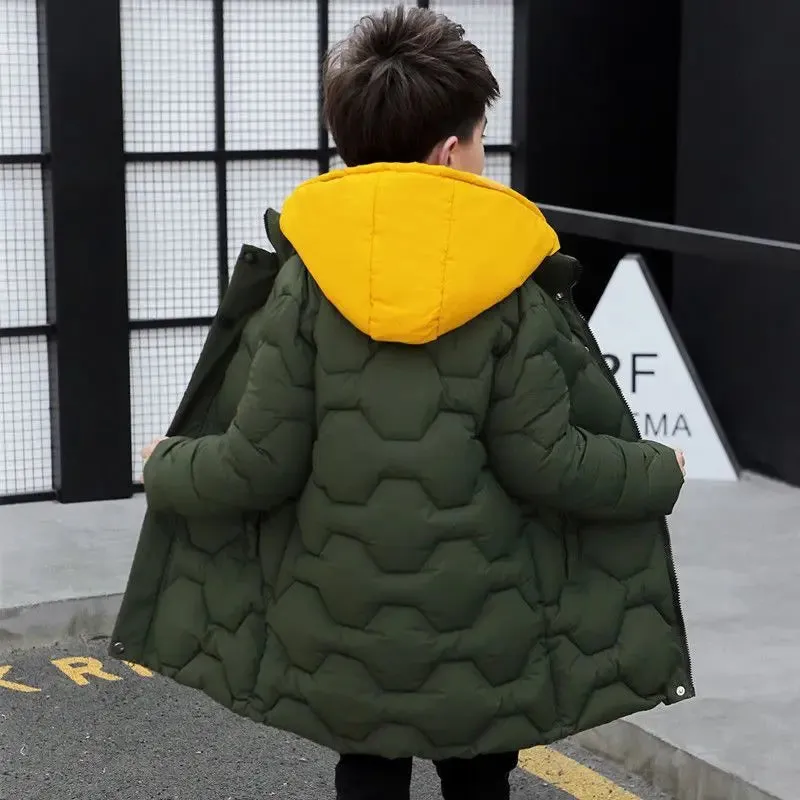 Boys Jacket Autumn Winter Thicken Warm Jackets Long Style Zipper