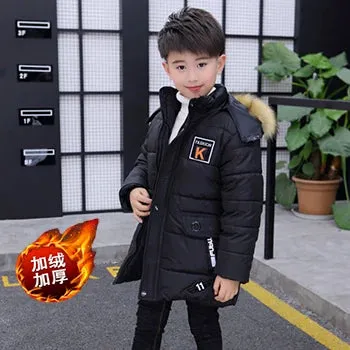 Boys Jacket Autumn Winter Thicken Warm Jackets Long Style Zipper