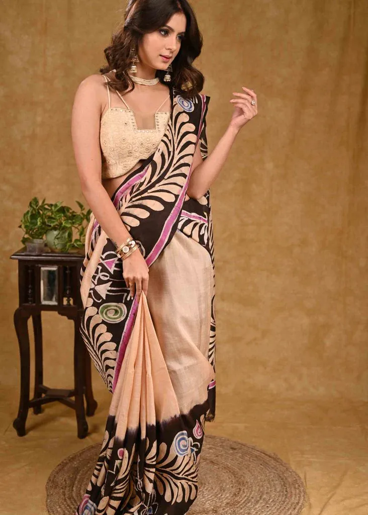 CREAM TUSSAR SILK BATIK SAREE