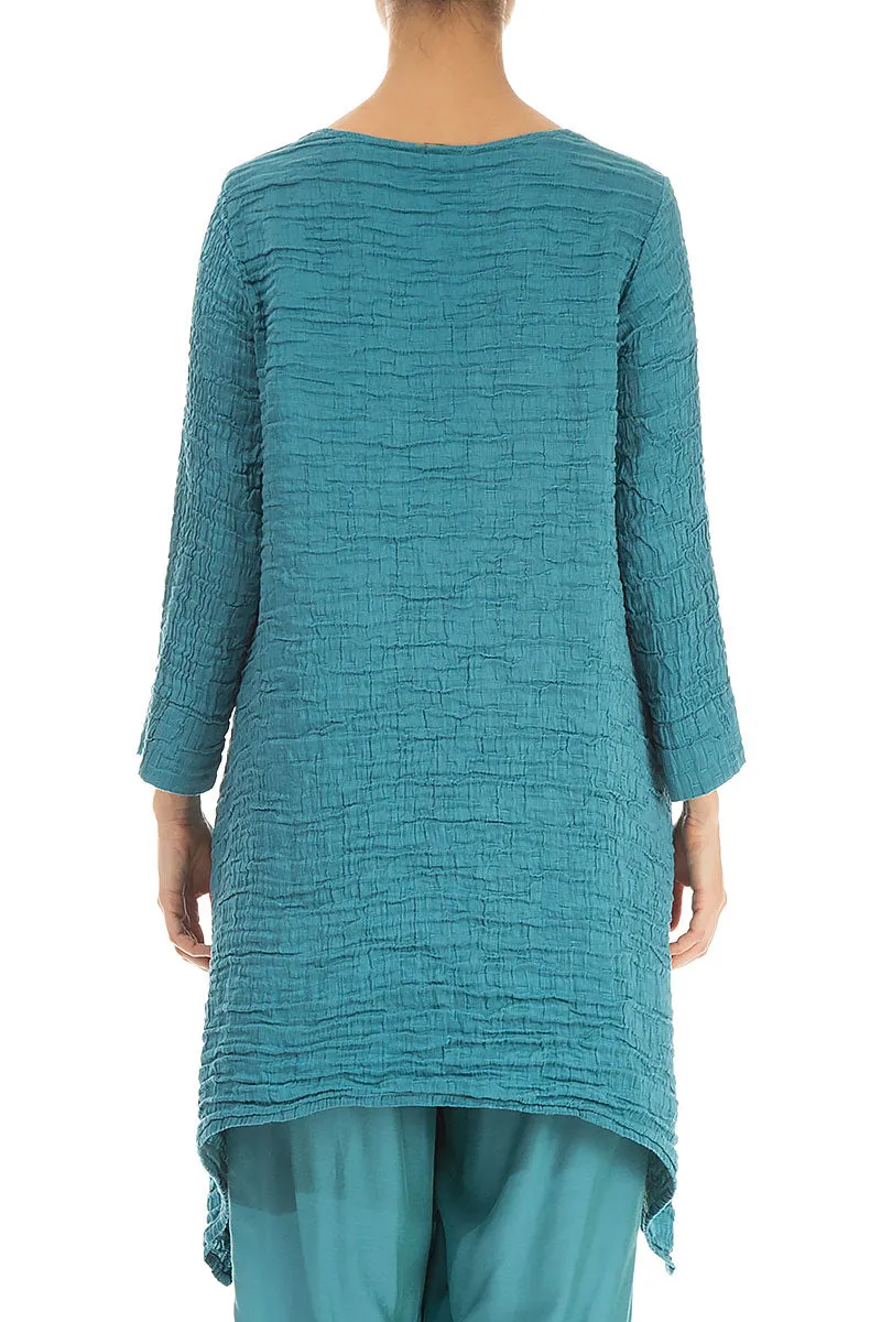 Dropped Edge Turquoise Crinkled Silk Tunic
