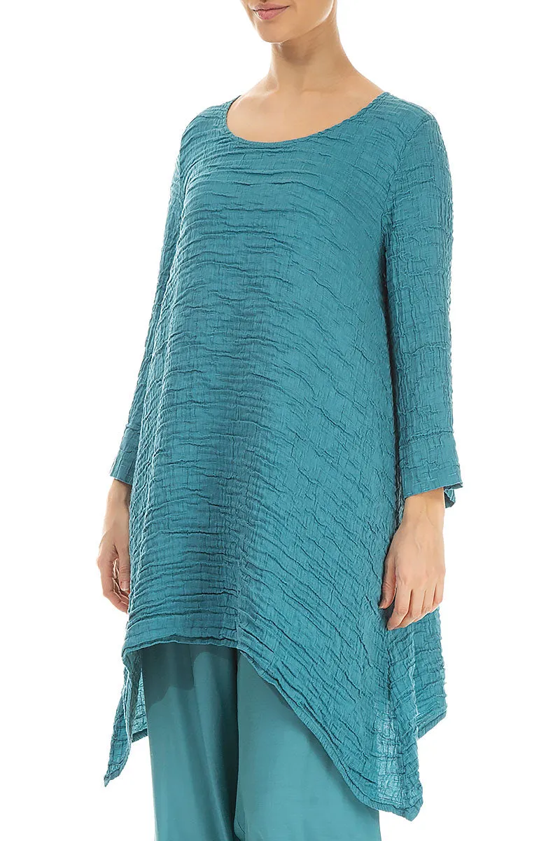 Dropped Edge Turquoise Crinkled Silk Tunic