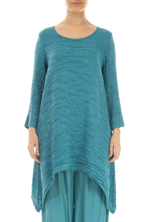 Dropped Edge Turquoise Crinkled Silk Tunic