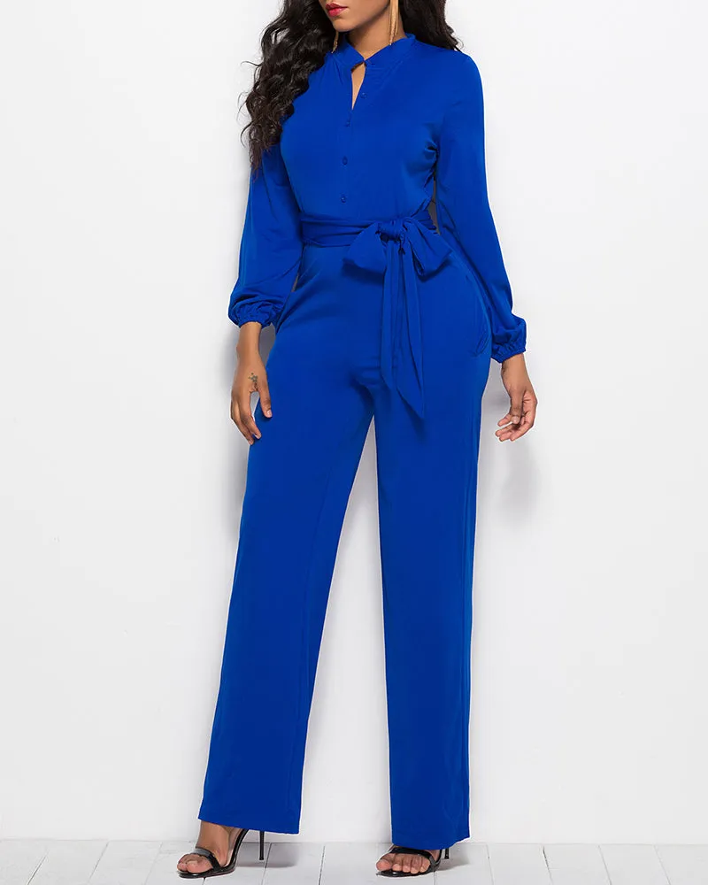 Elegant Long Sleeve Straight Long Pants Jumpsuits Clubwear Rompers with Pockets