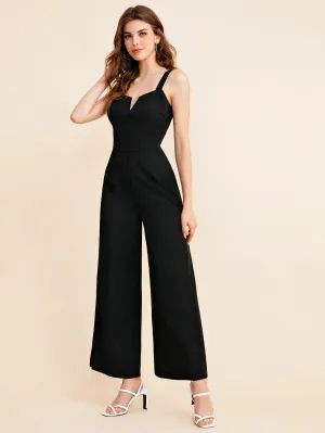 Elegant Plain Zipper Sleeveless Straps High Waist Long Women Jumpsuit