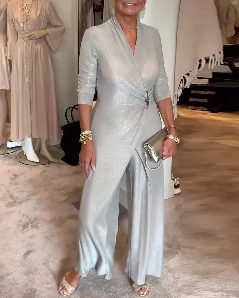 Elegant pleated solid color jumpsuit