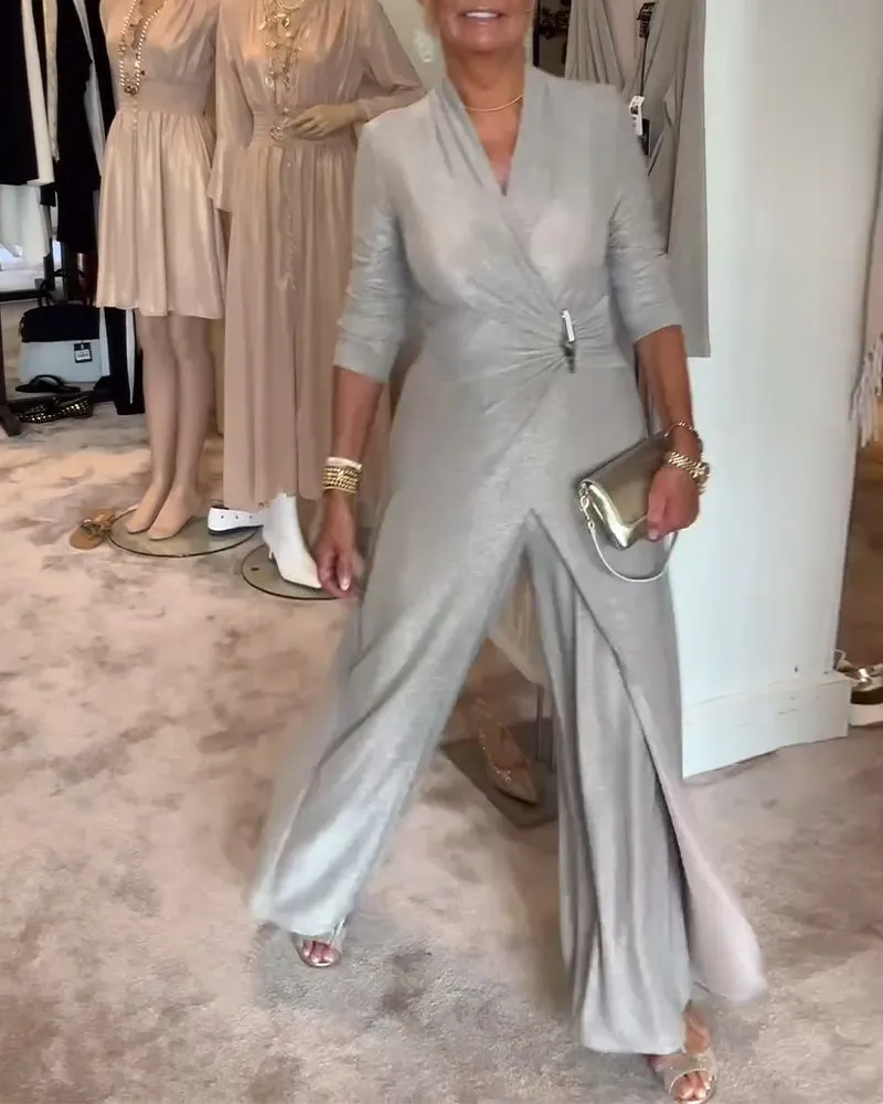 Elegant pleated solid color jumpsuit