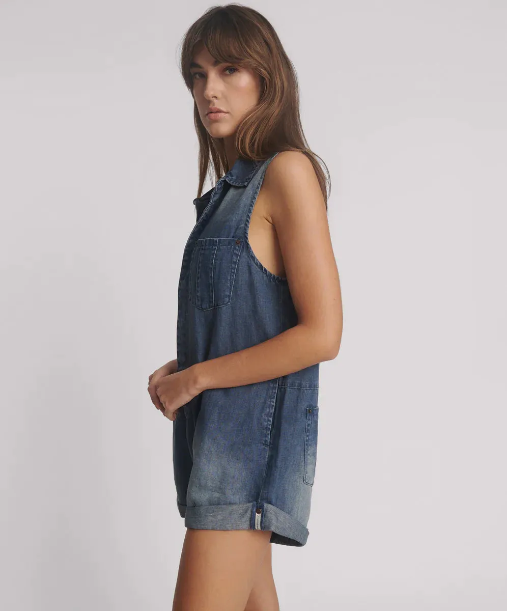 Faded Indigo Hemp Denim Braxton Jumpsuit