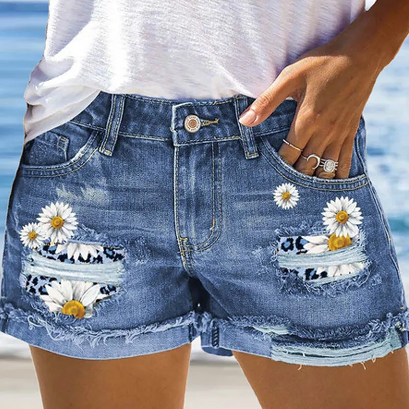 Fashion Printed Denim Shorts