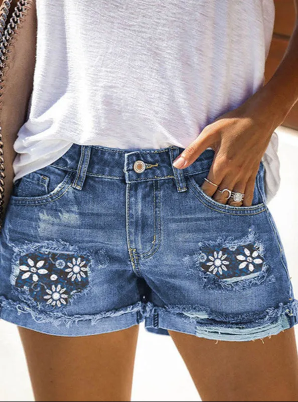 Fashion Printed Denim Shorts