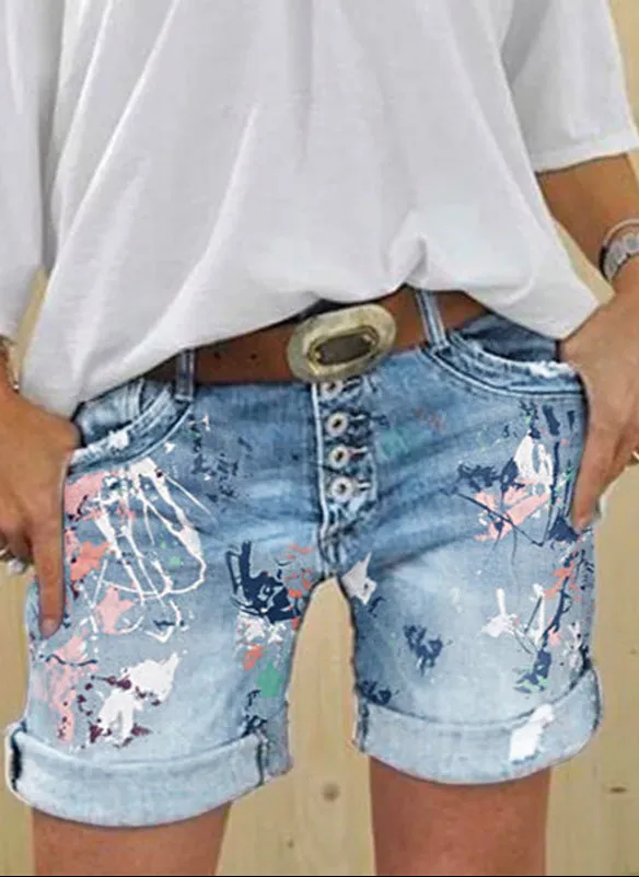Fashion Washed Printed Jeans Shorts