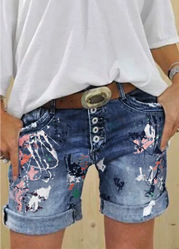 Fashion Washed Printed Jeans Shorts