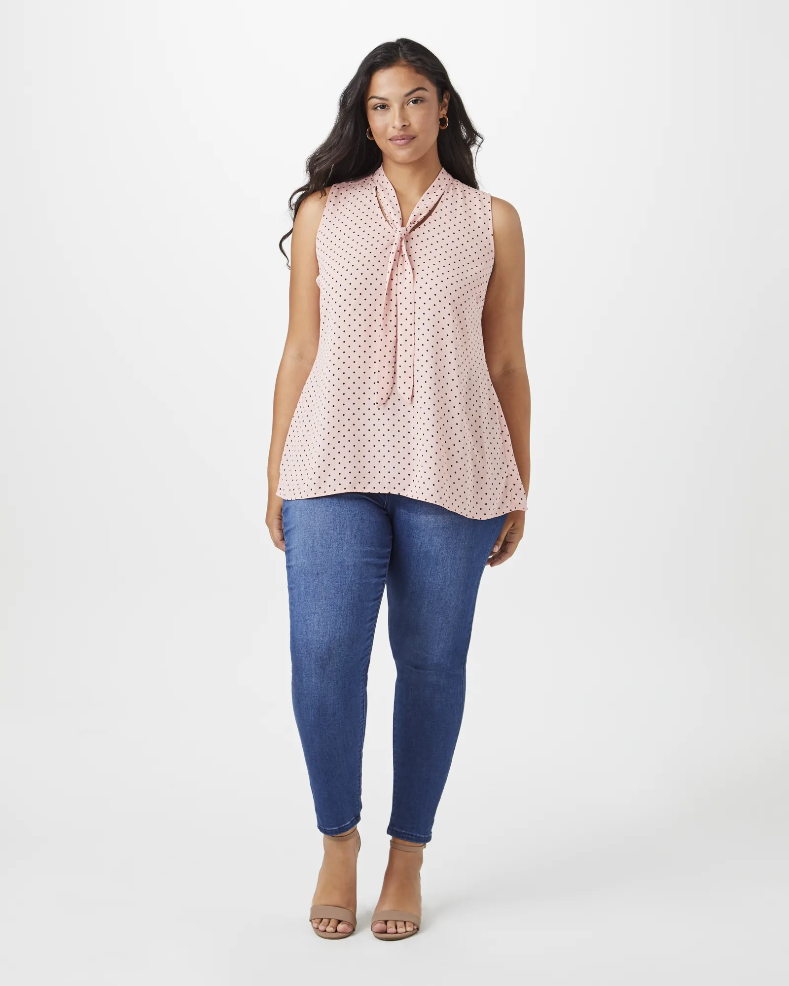 Fatima Tie-Neck Sleeveless Blouse | Pink / Black