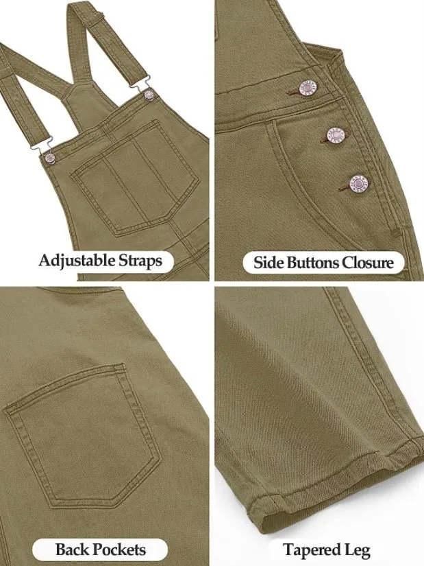 Green olive denim stretch jumper overall