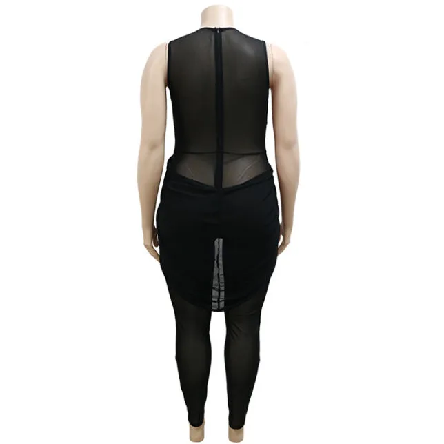 High-end Plus Size Sleeveless V Neck High Waist Jumpsuit