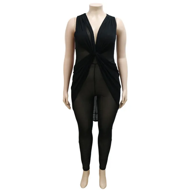 High-end Plus Size Sleeveless V Neck High Waist Jumpsuit
