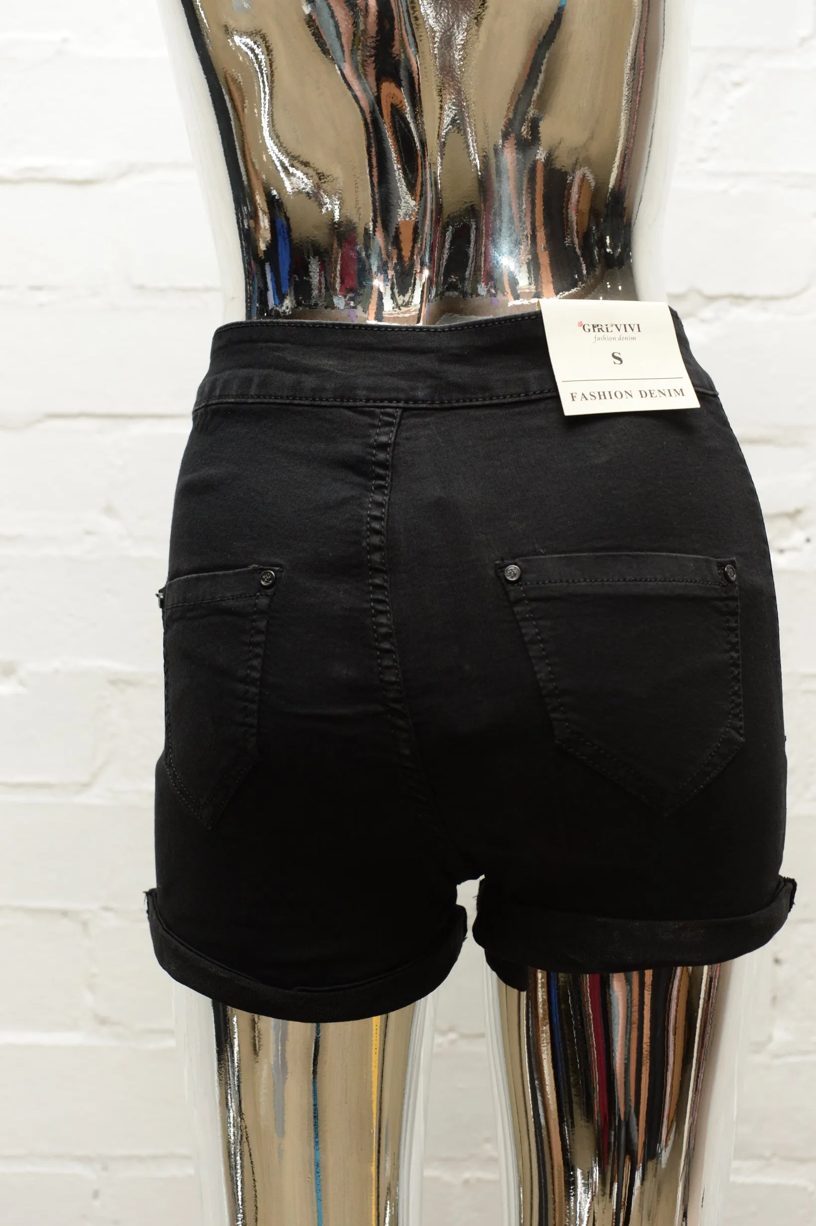 High Waisted Black Denim Shorts