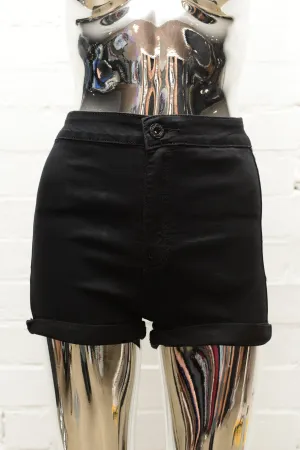 High Waisted Black Denim Shorts