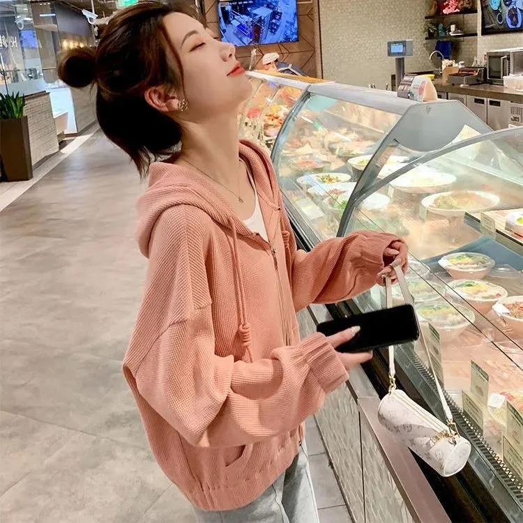 Hooded Short Women Korean Sporty Loose Casual Tops Outerwear