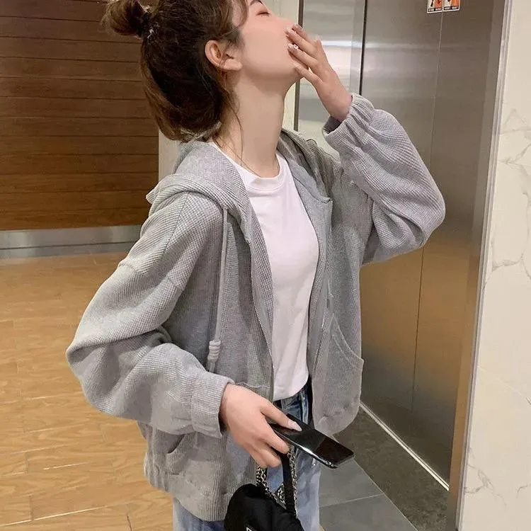 Hooded Short Women Korean Sporty Loose Casual Tops Outerwear