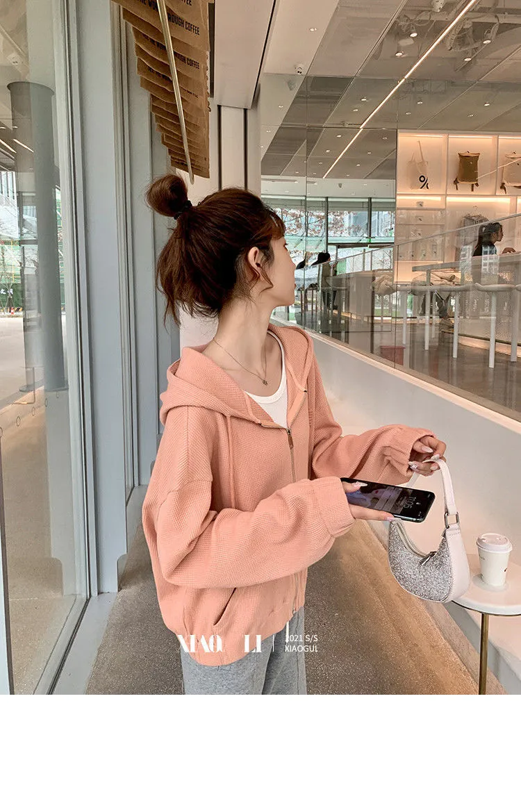 Hooded Short Women Korean Sporty Loose Casual Tops Outerwear
