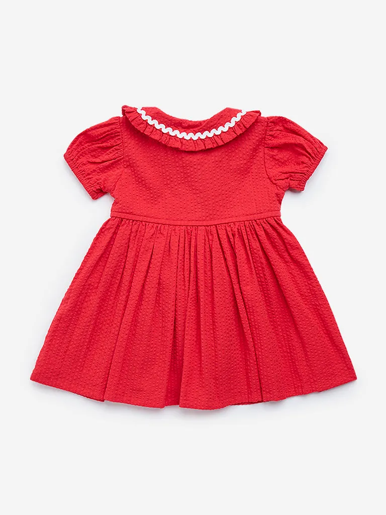 HOP Baby Red Striped Seersucker Cotton A-Line Dress