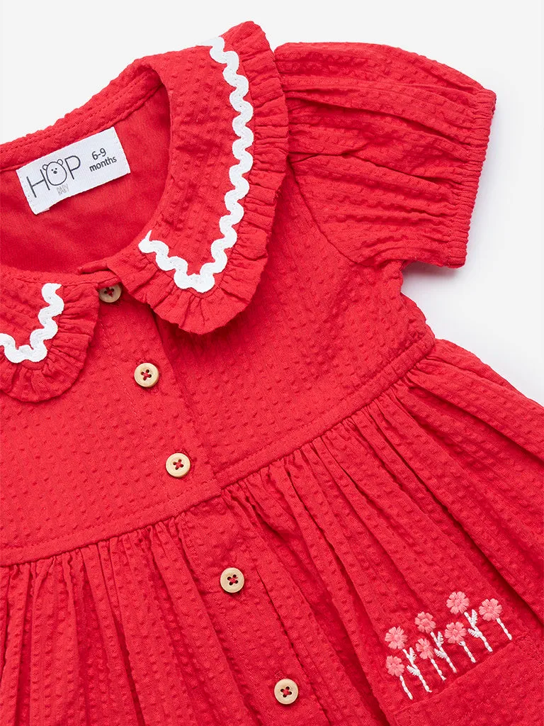 HOP Baby Red Striped Seersucker Cotton A-Line Dress