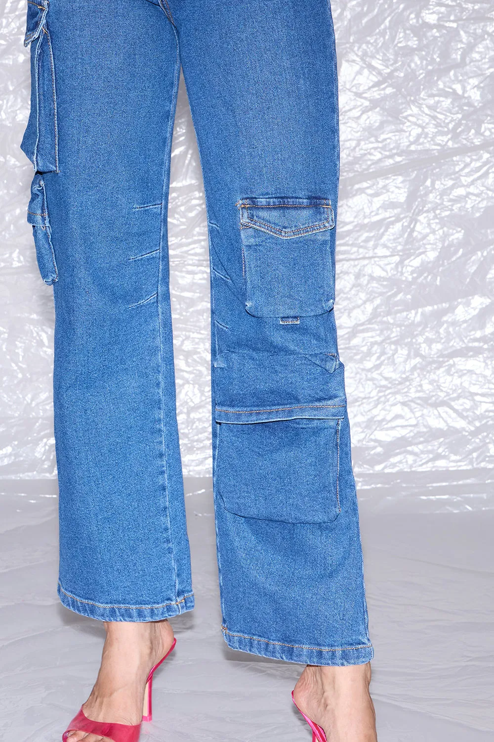 Indigo Denim Corset Cargo Jumpsuit