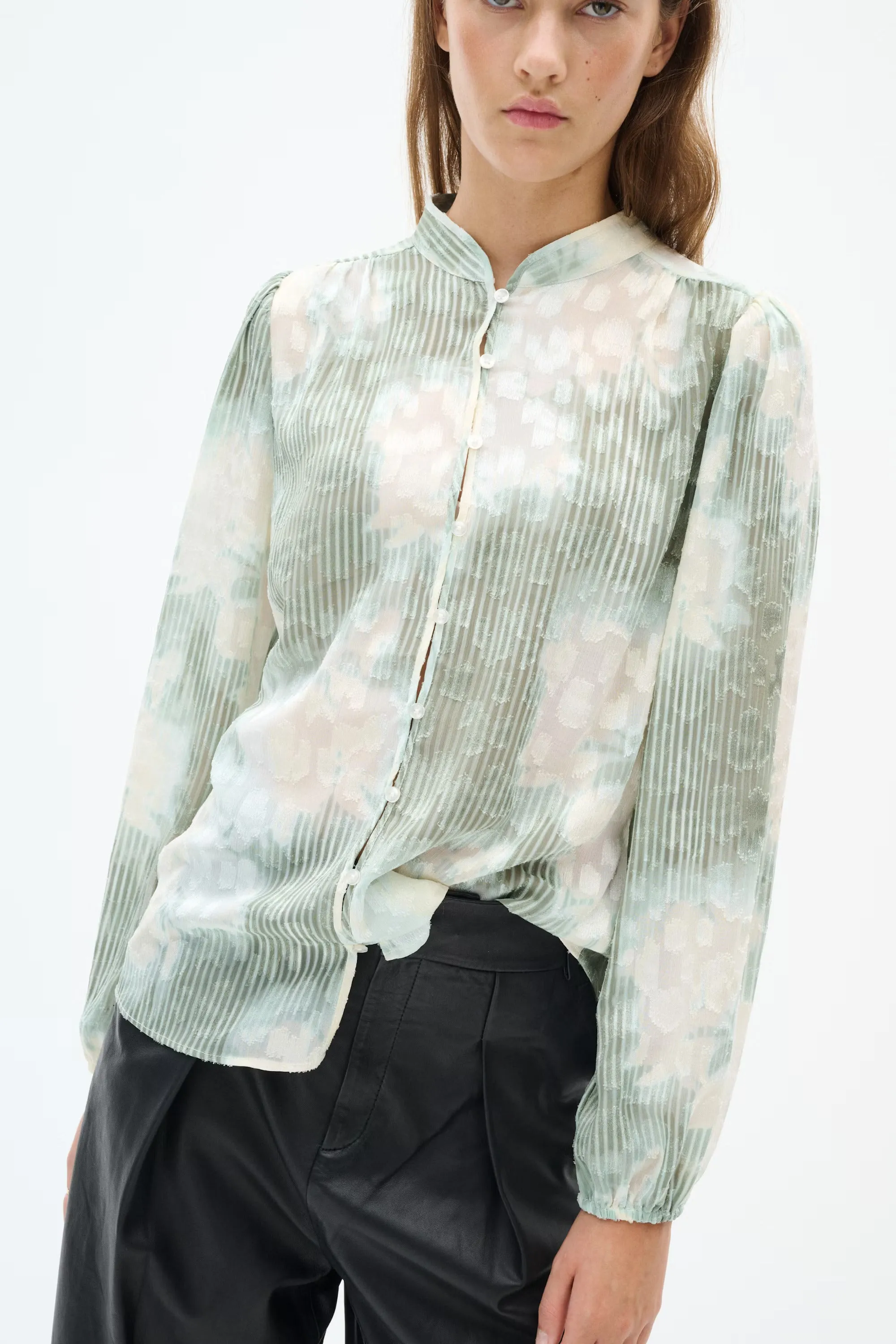 Inwear CielleI Mao Collar Green Print Shirt