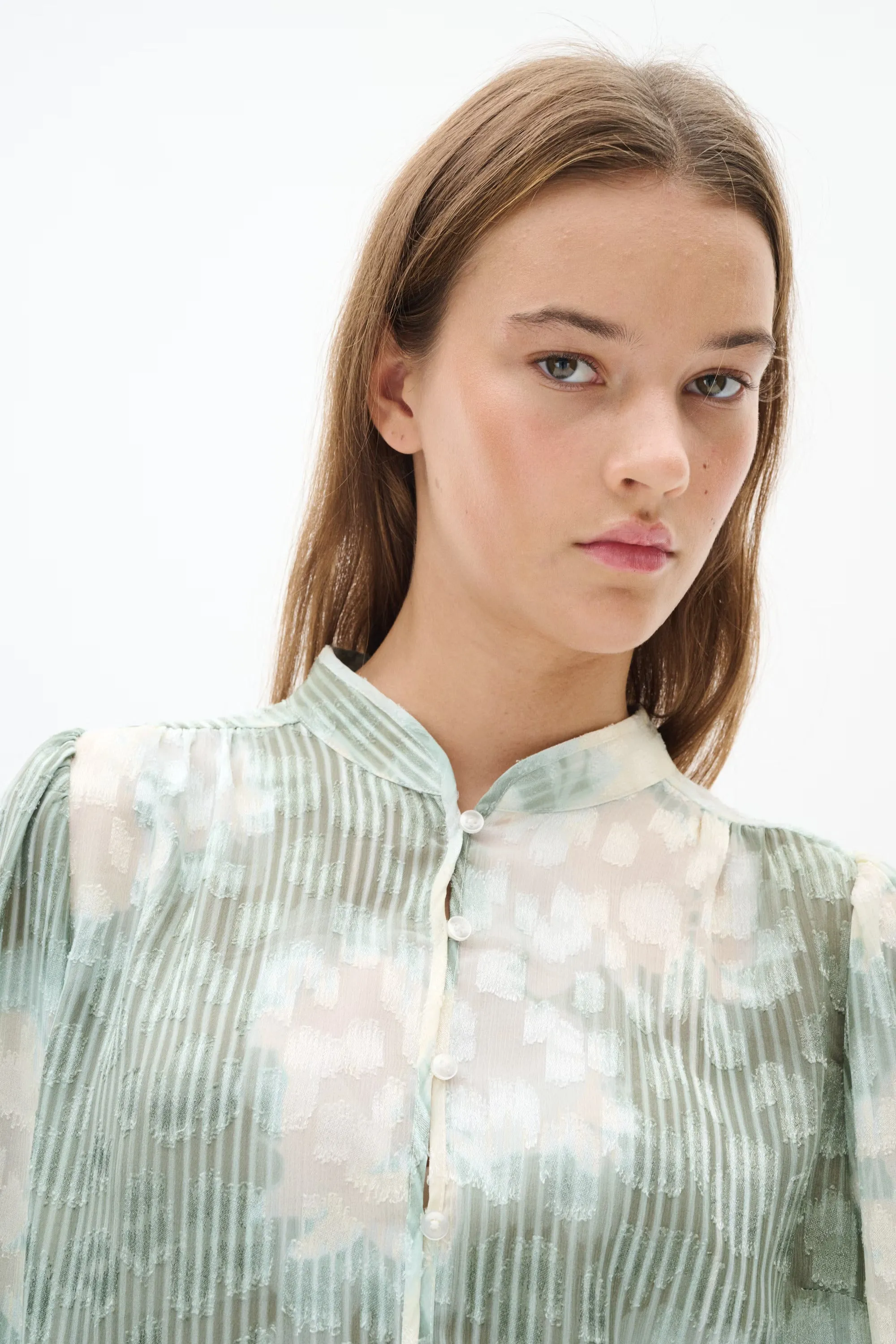 Inwear CielleI Mao Collar Green Print Shirt