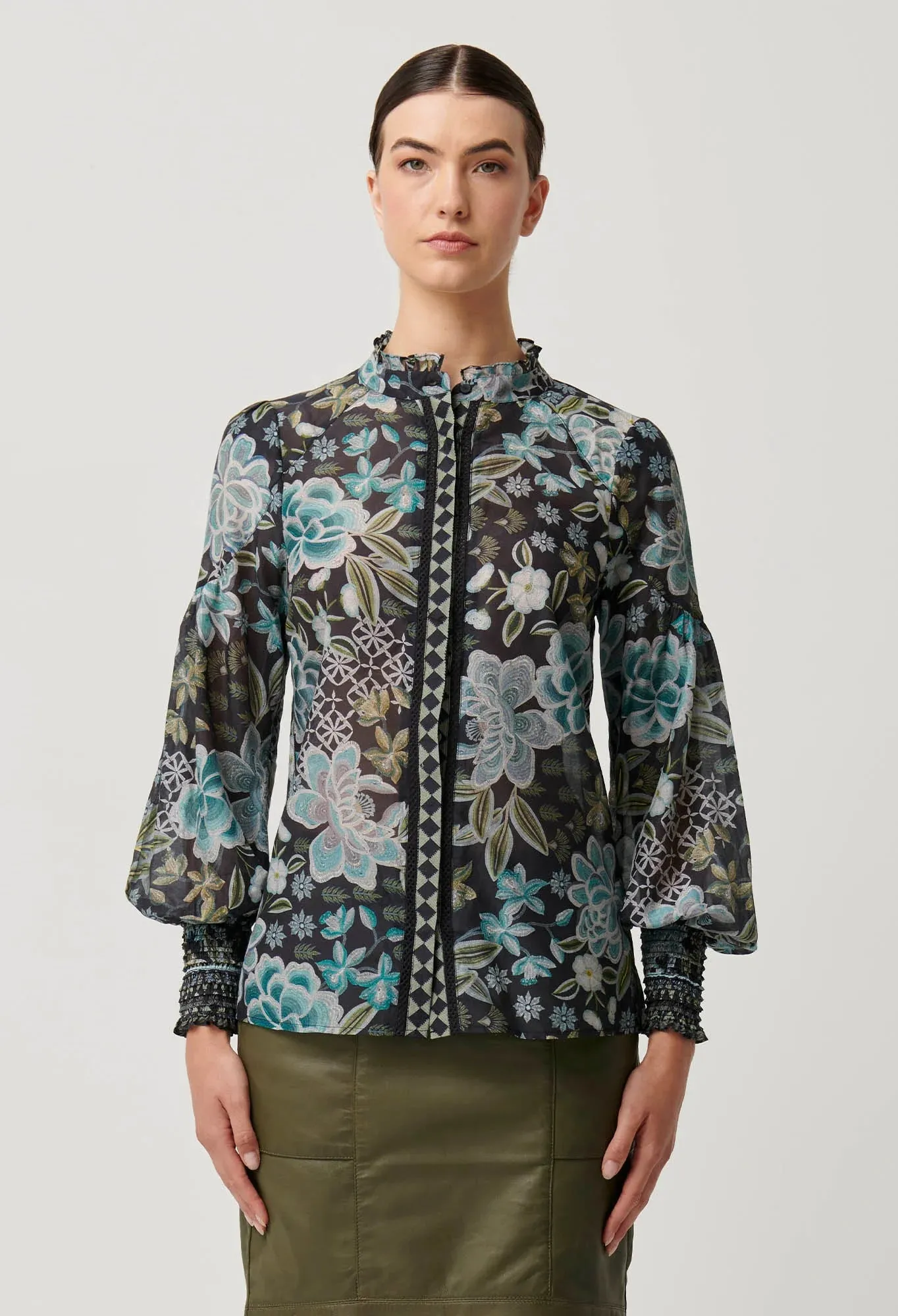 Knox Cotton Silk Shirt in Dahlia Fields