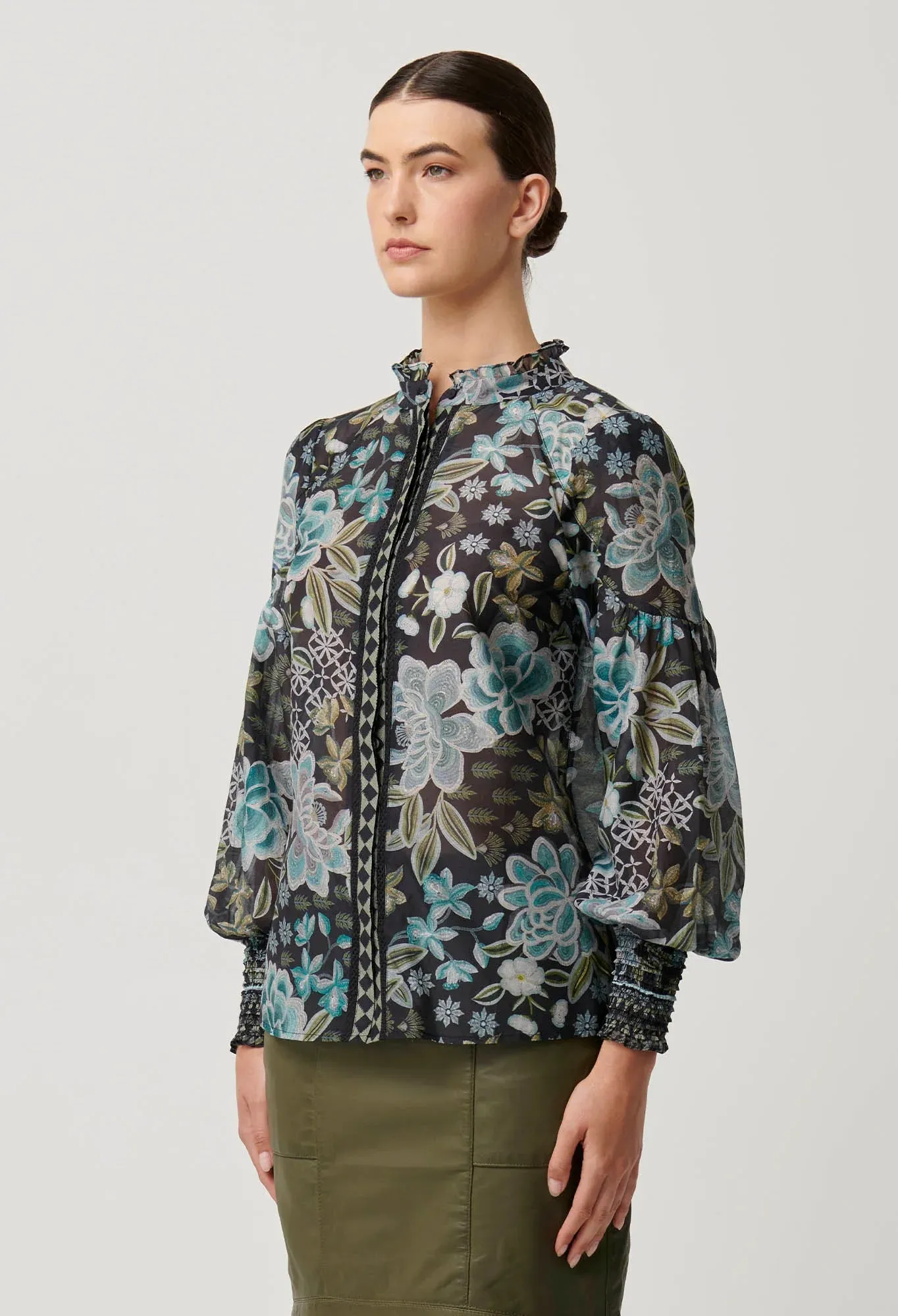 Knox Cotton Silk Shirt in Dahlia Fields