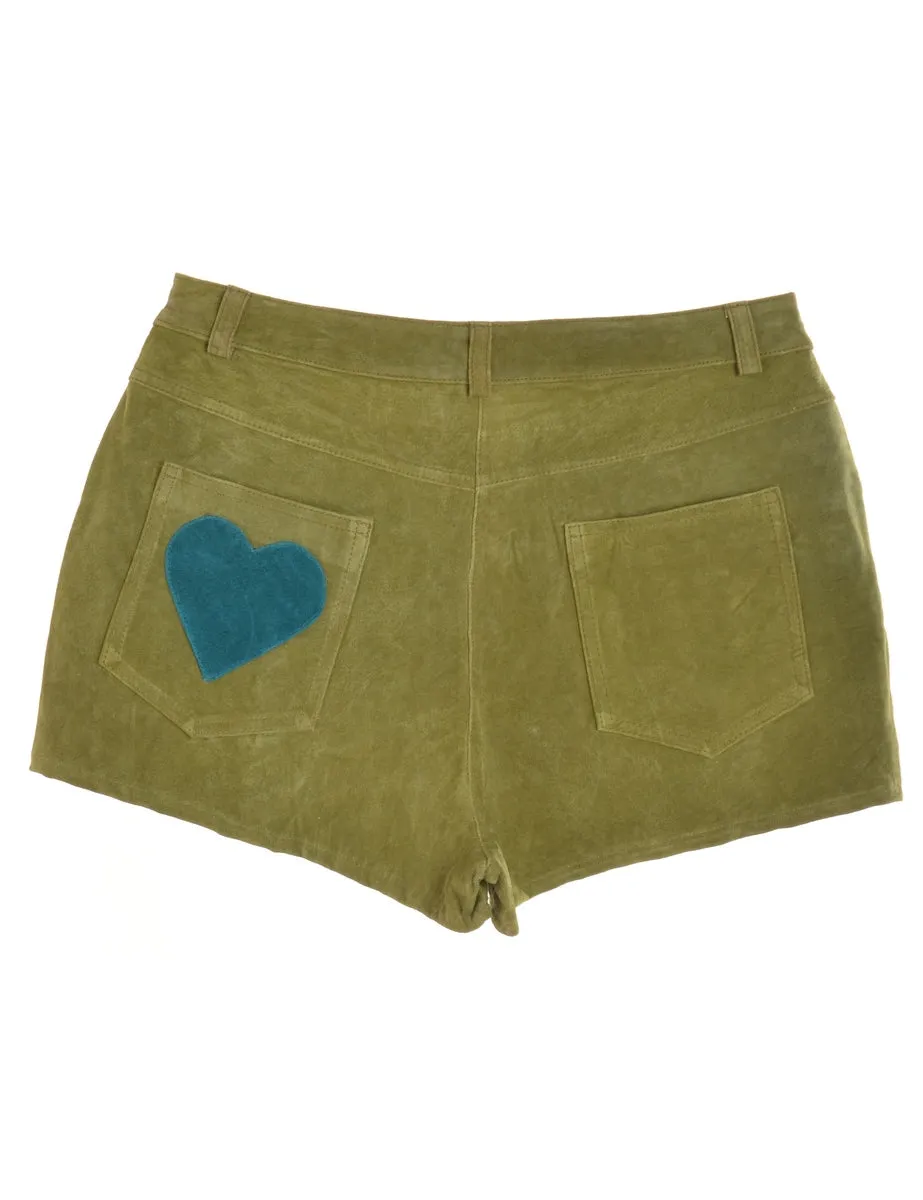 Lime Green Suede Shorts With Patch