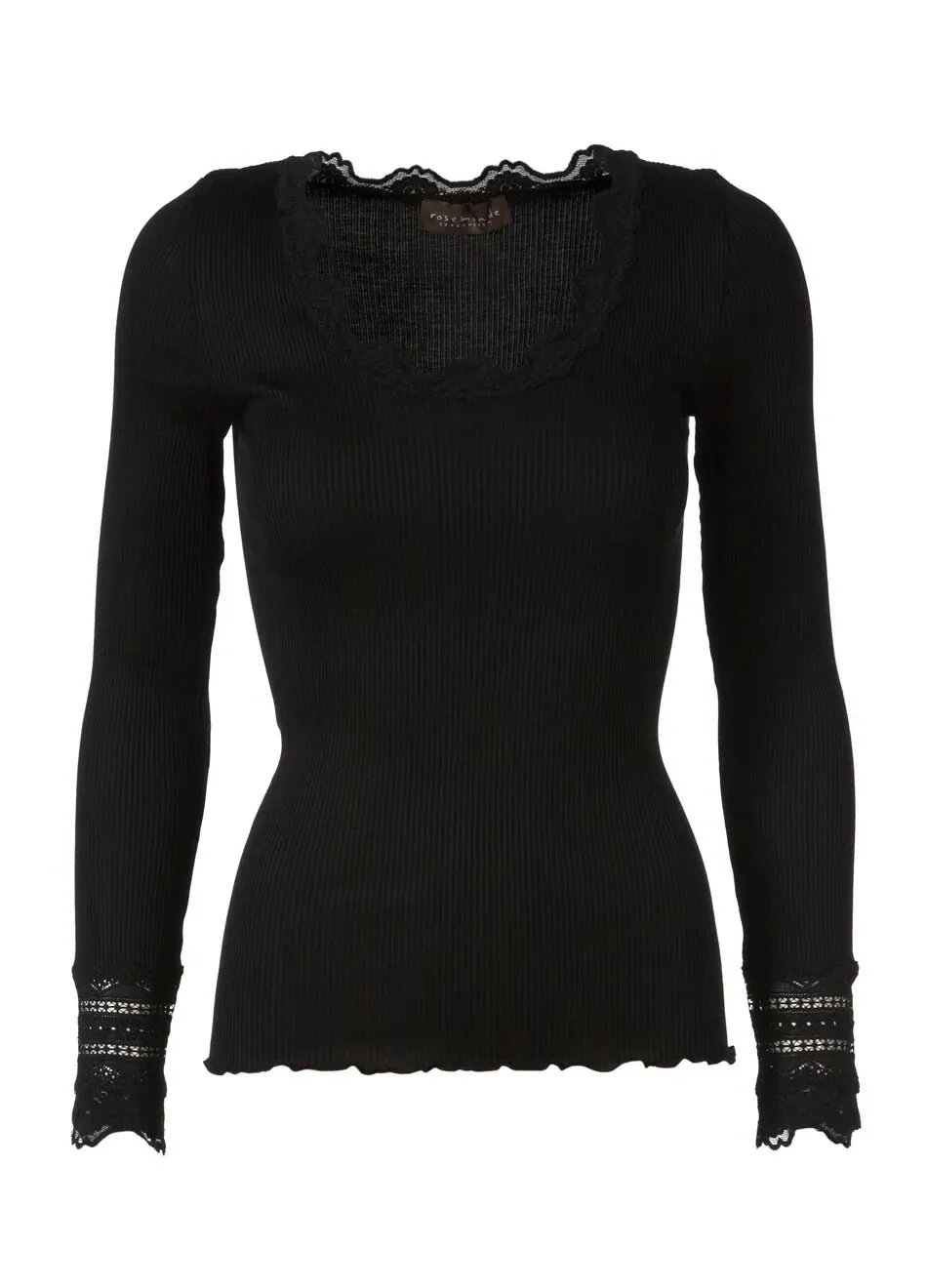 Long Sleeve Silk Lace Cuff Top | Black