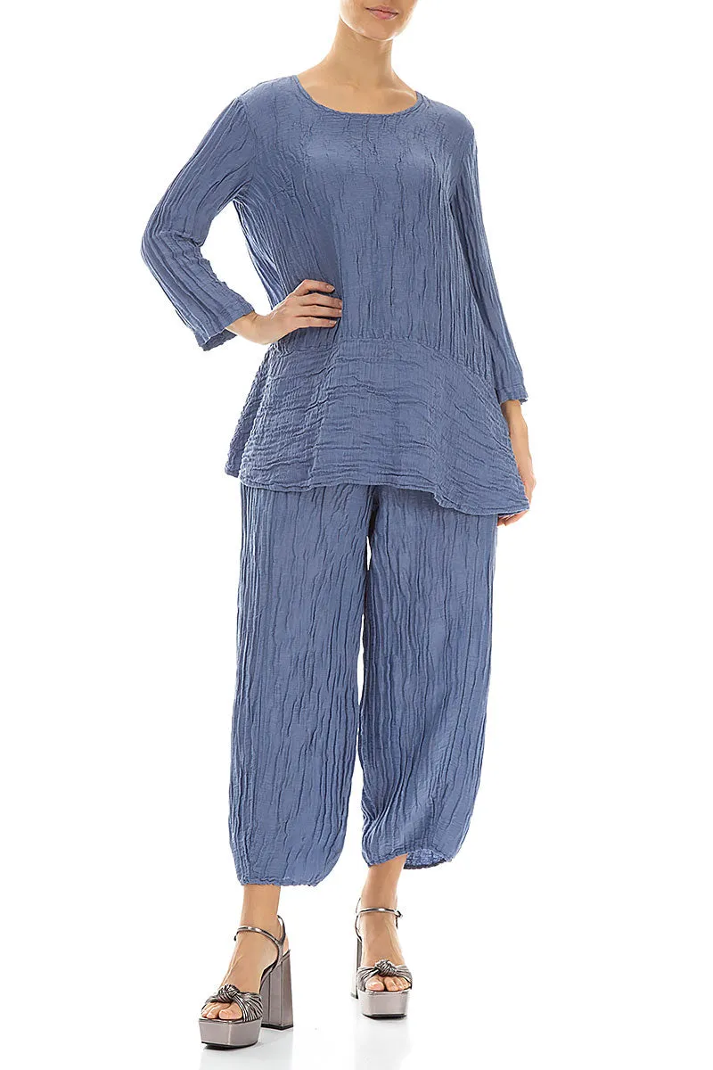 Loose Blue Nova Crinkled Silk Tunic