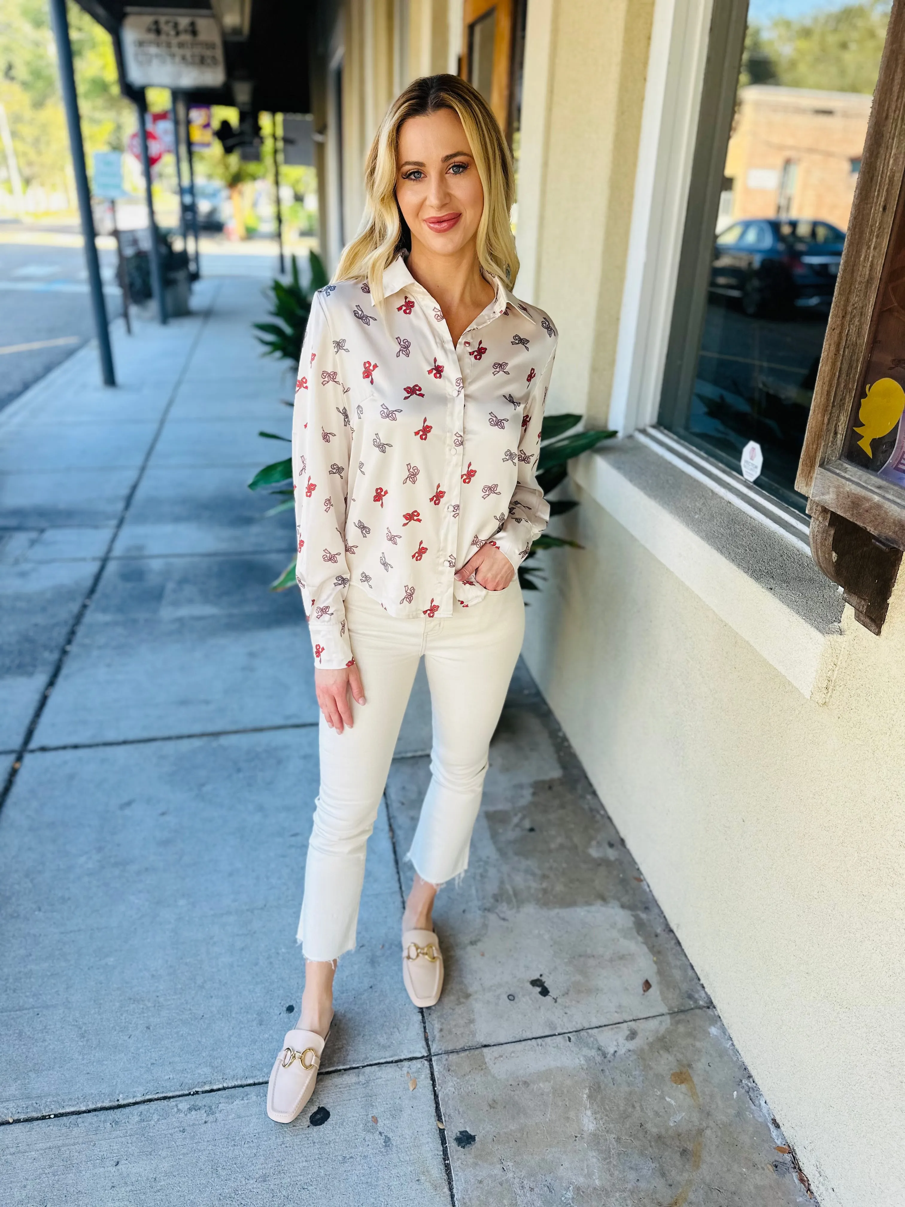 Maeve Bow Top- Ivory Ribbon