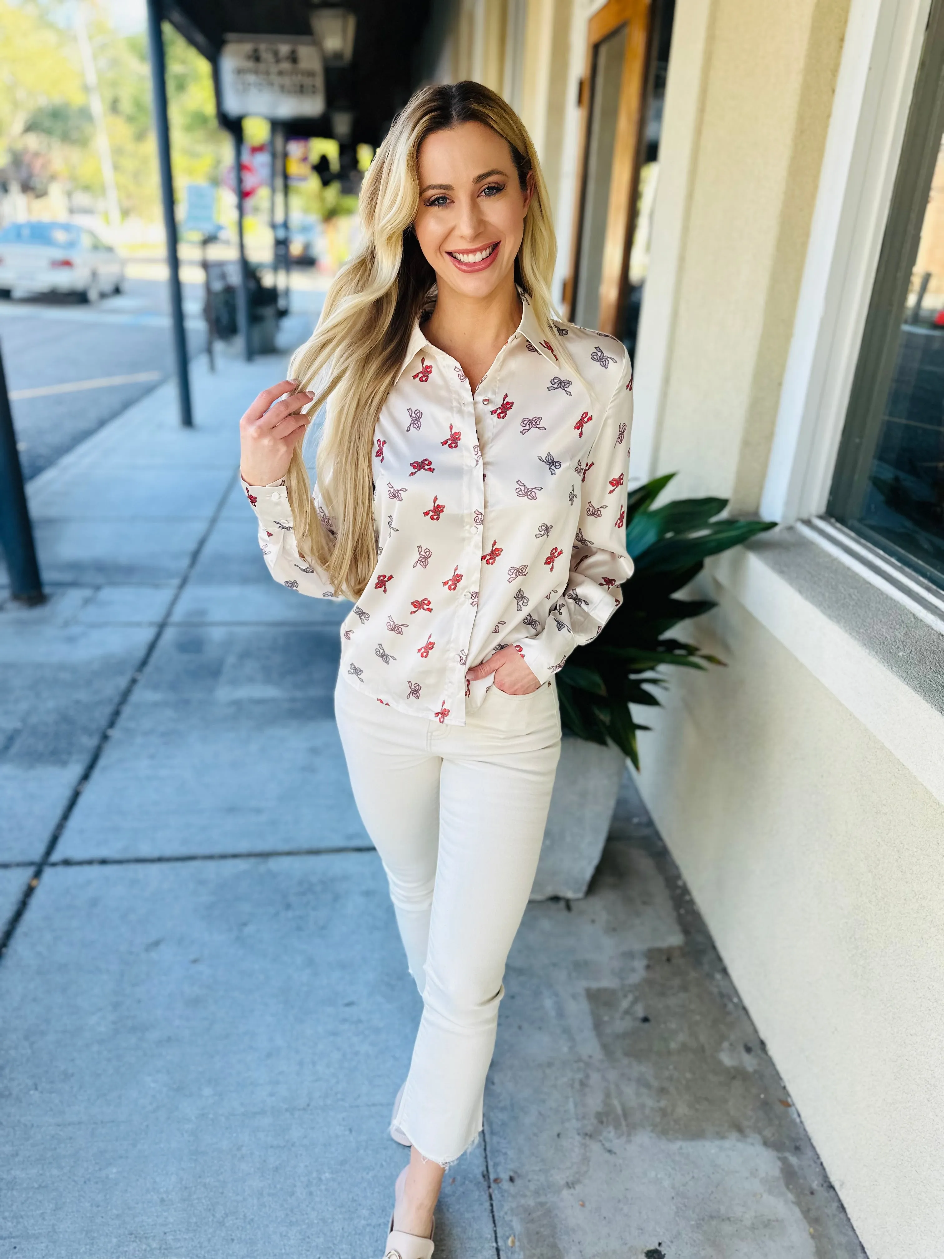 Maeve Bow Top- Ivory Ribbon