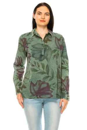 Magazine Clothing Green Vintage Collared Blouse With Elegant Back Lace Detailing